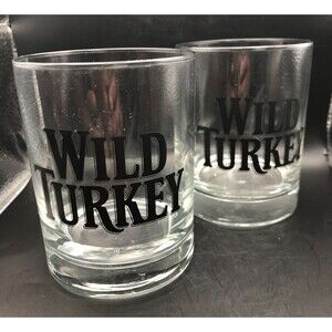 Wild Turkey Bourbon Rocks Glasses Tumblers Set of 2 Heavy Base Whiskey Logo